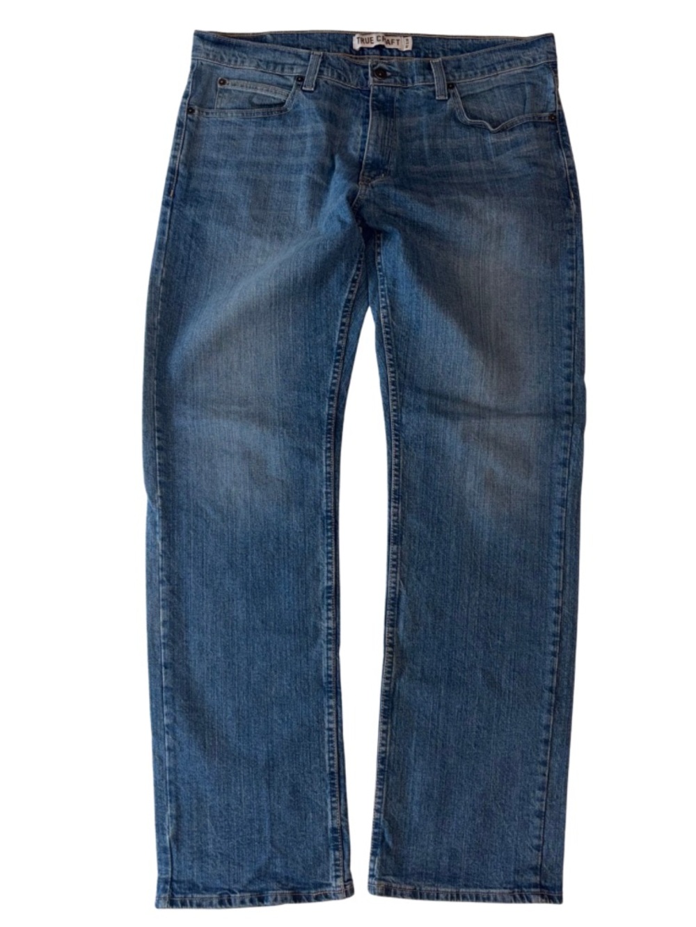 True Craft Straight Leg Jeans Mens 36x34 Blue Stretch Denim Medium Wash